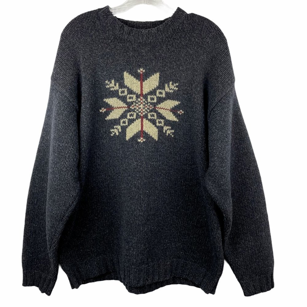Abercrombie & Fitch Sweater Nordic Fair Isle Crew Neck Long Sleeve Gray